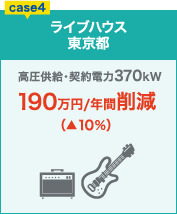 事例4：ライブハウス　東京都　高圧供給・契約電力370kW　190万円／年間削減
